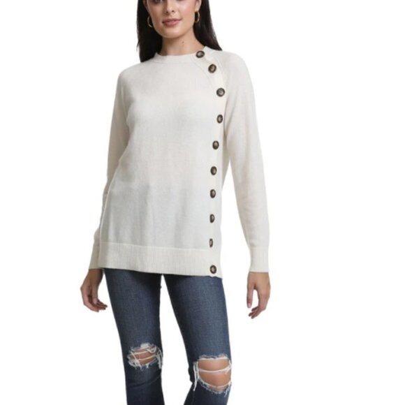 NWT NAADAM Wool Cashmere Sweater Side Button Crewneck Tunic size X-Small - Picture 3 of 8
